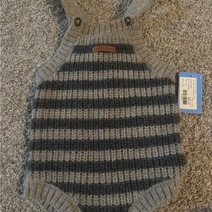 Striped Knit Baby Romper with Button Straps